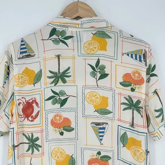 Old Navy Men's Short Sleeve Camp Shirt Retro Postcard Style Button Down Shirt - Picture 8 of 9